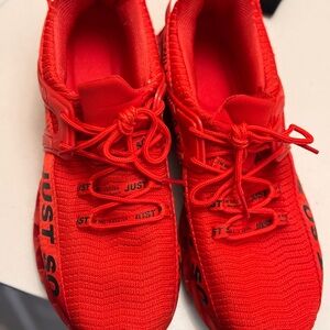 Red Women's Athletic Sneakers - "Just" Graphic